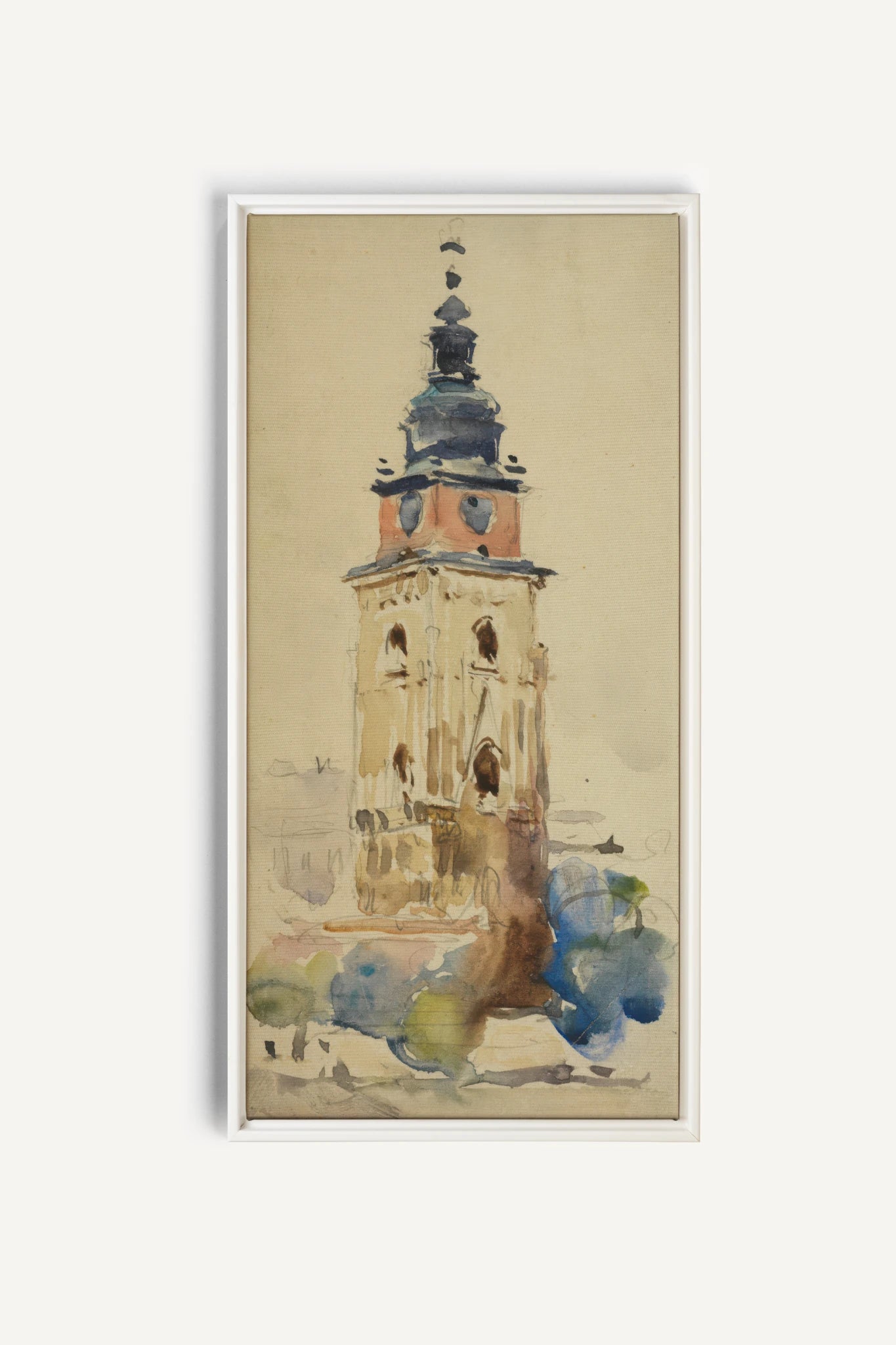 ANCIENT TOWER, Work on stretched canvas, framed White