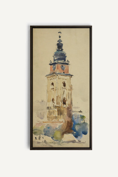 ANCIENT TOWER, Work on stretched canvas, framed Walnut Brown