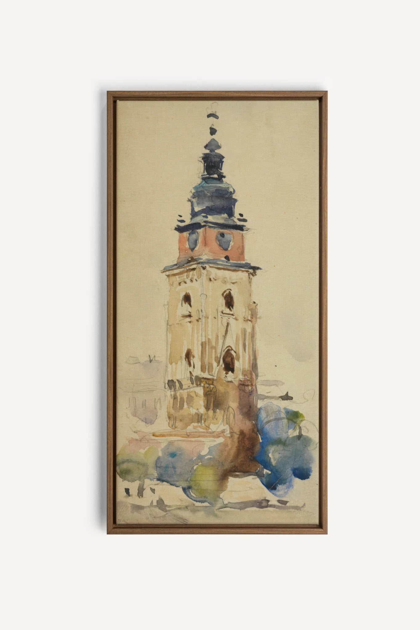 ANCIENT TOWER, Work on stretched canvas, framed Oak Brown