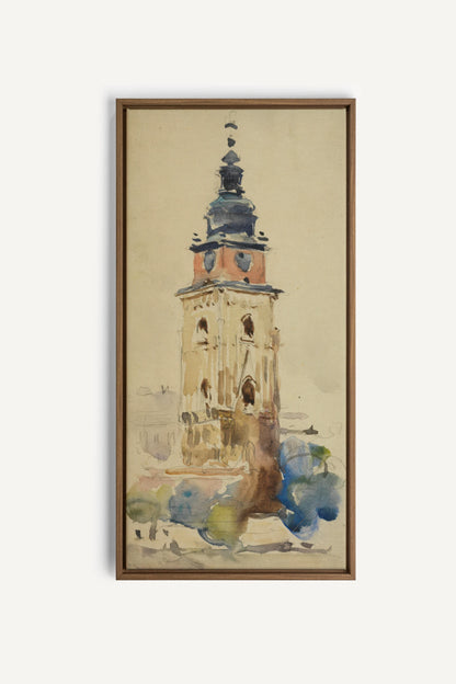 ANCIENT TOWER, Work on stretched canvas, framed Oak Brown