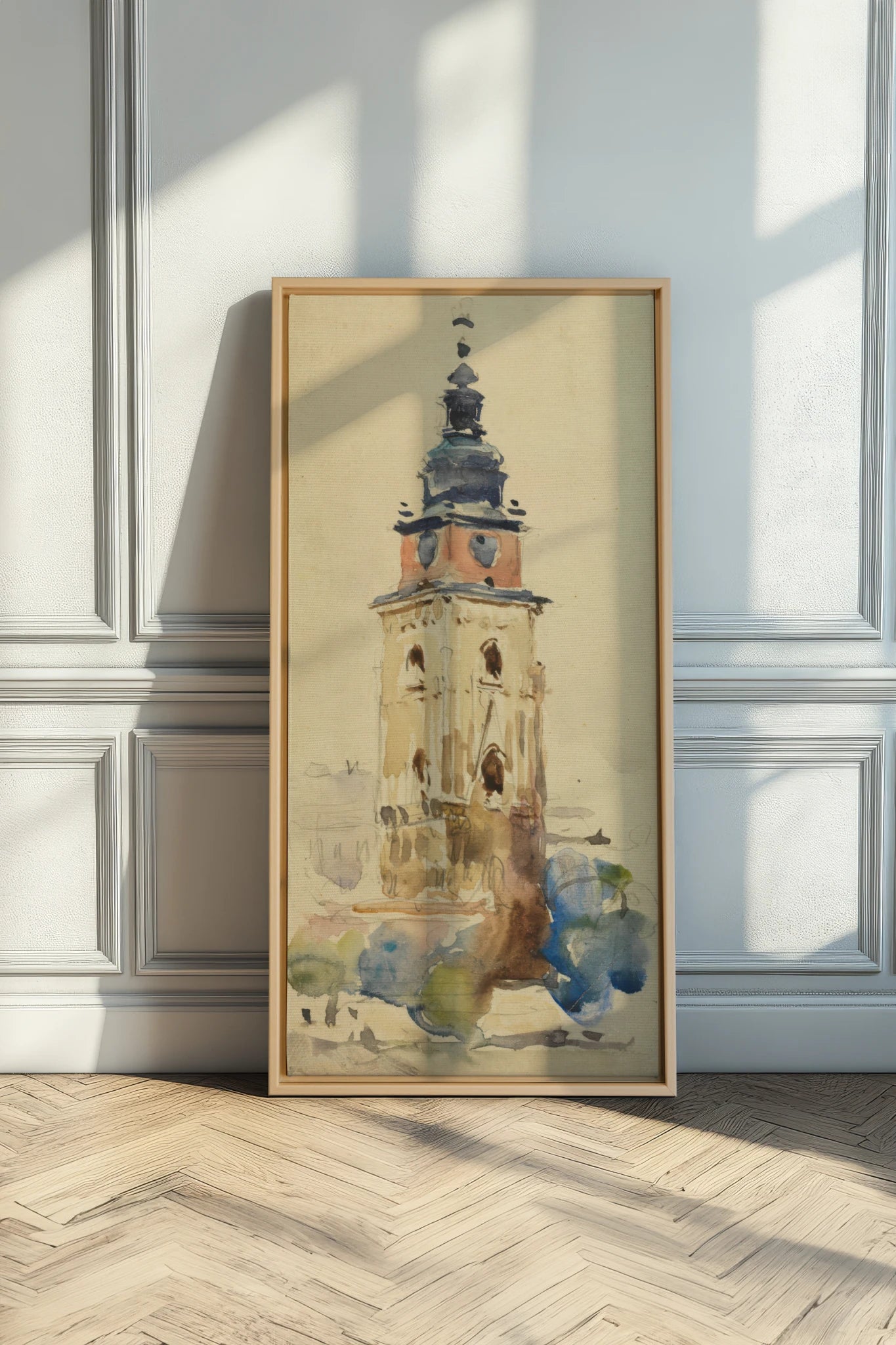 ANCIENT TOWER, Work on stretched canvas, framed Naturel Clair