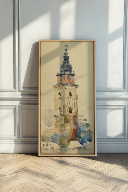 ANCIENT TOWER, Work on stretched canvas, framed Naturel Clair