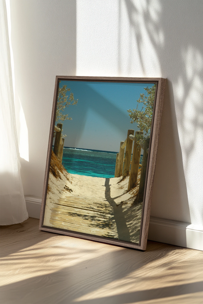 AZURE WALK, Oeuvre sur toile étirée, encadré Brun Chêne
