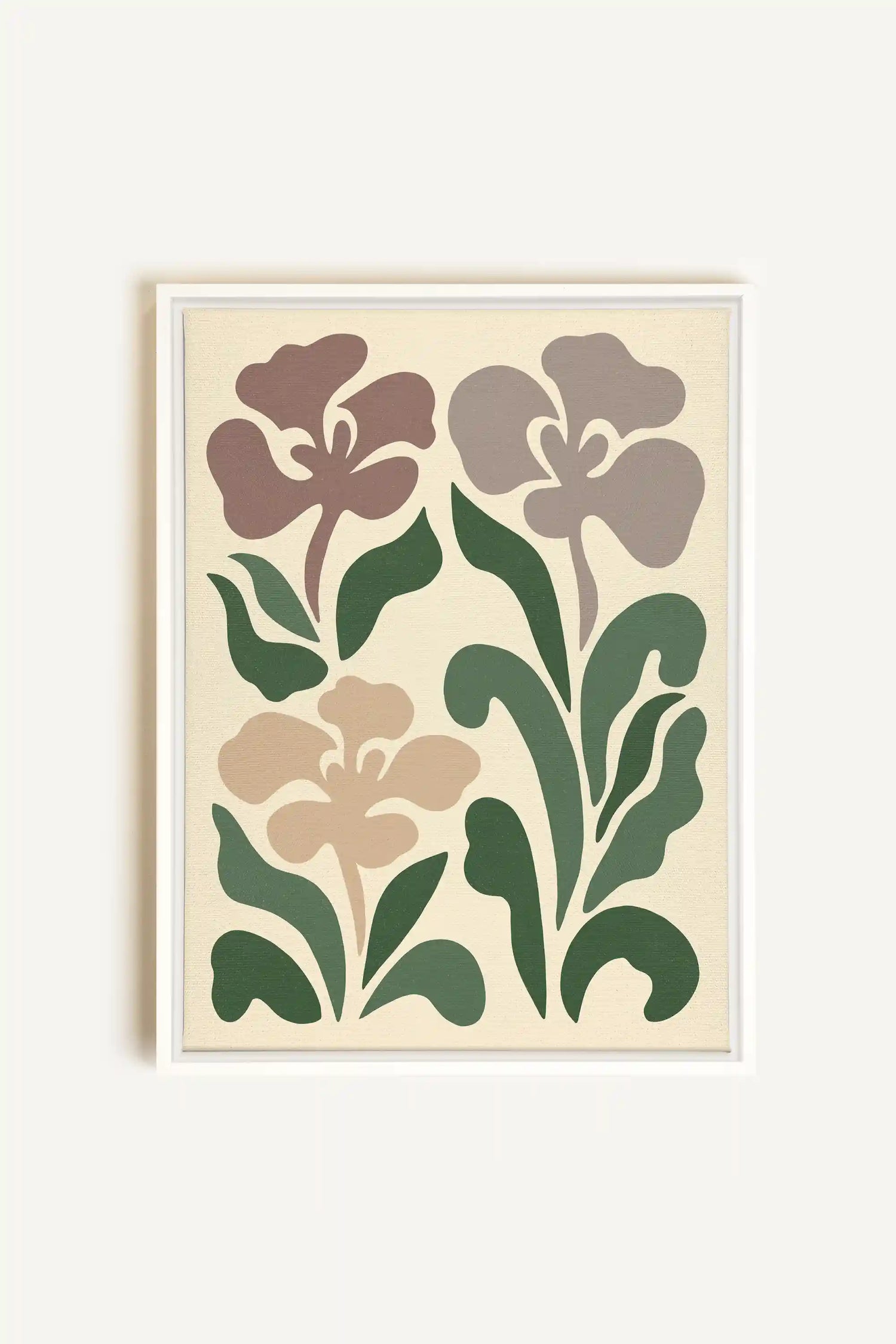 BEIGE PETALS, Artwork on stretched canvas, framed in white