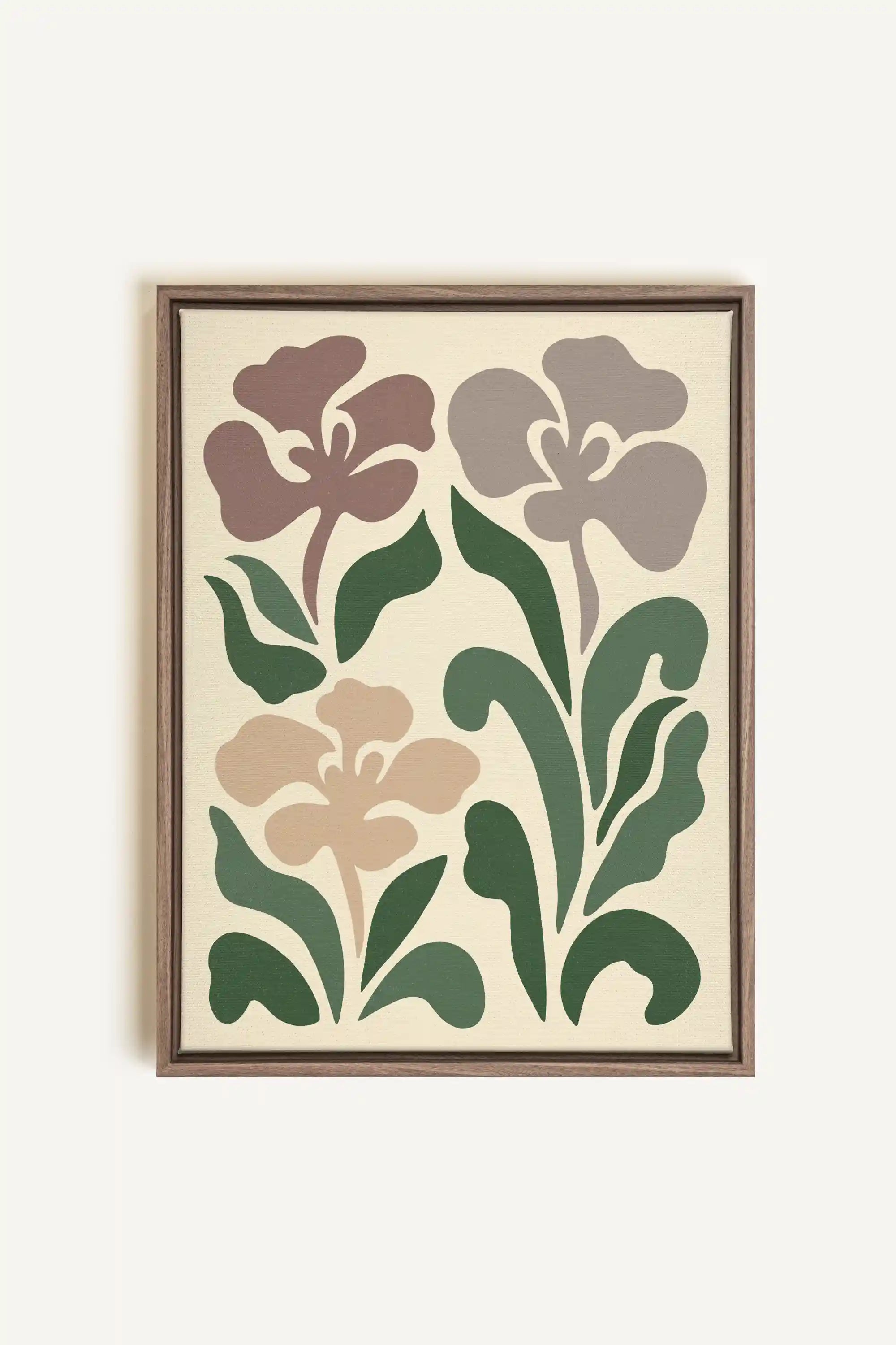 BEIGE PETALS, Artwork on stretched canvas, framed in Brown Oak