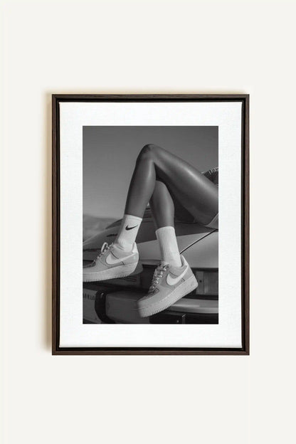 BLACK &amp; WHITE BLISS, Artwork on stretched canvas, framed in Walnut Brown