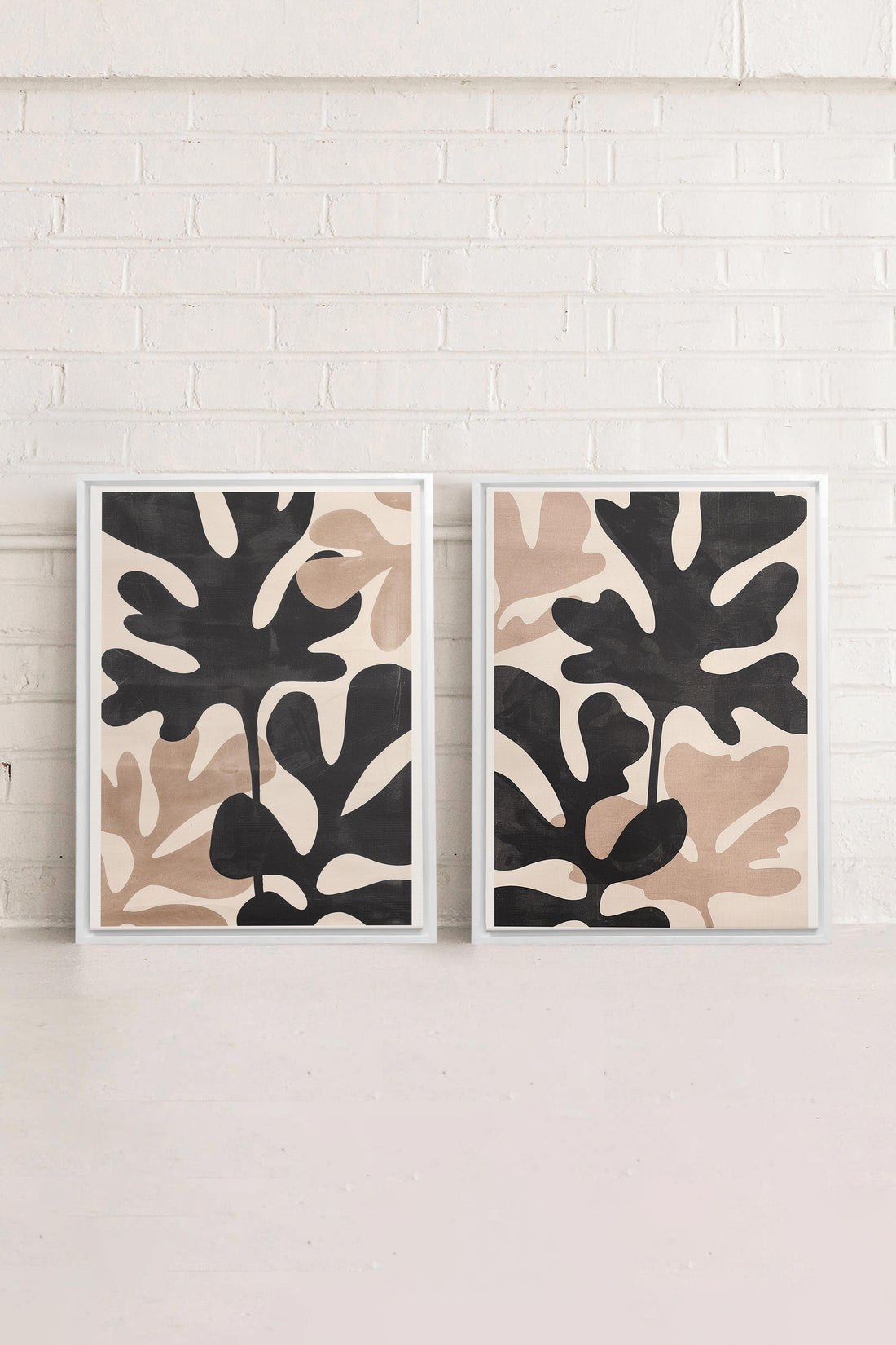 OLEKA CANVAS - ORGANIC SHADOWS DUO, 2 Oeuvres sur toile étirée, encadré Blanc