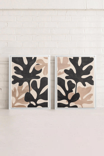 OLEKA CANVAS - ORGANIC SHADOWS DUO, 2 Oeuvres sur toile étirée, encadré Blanc