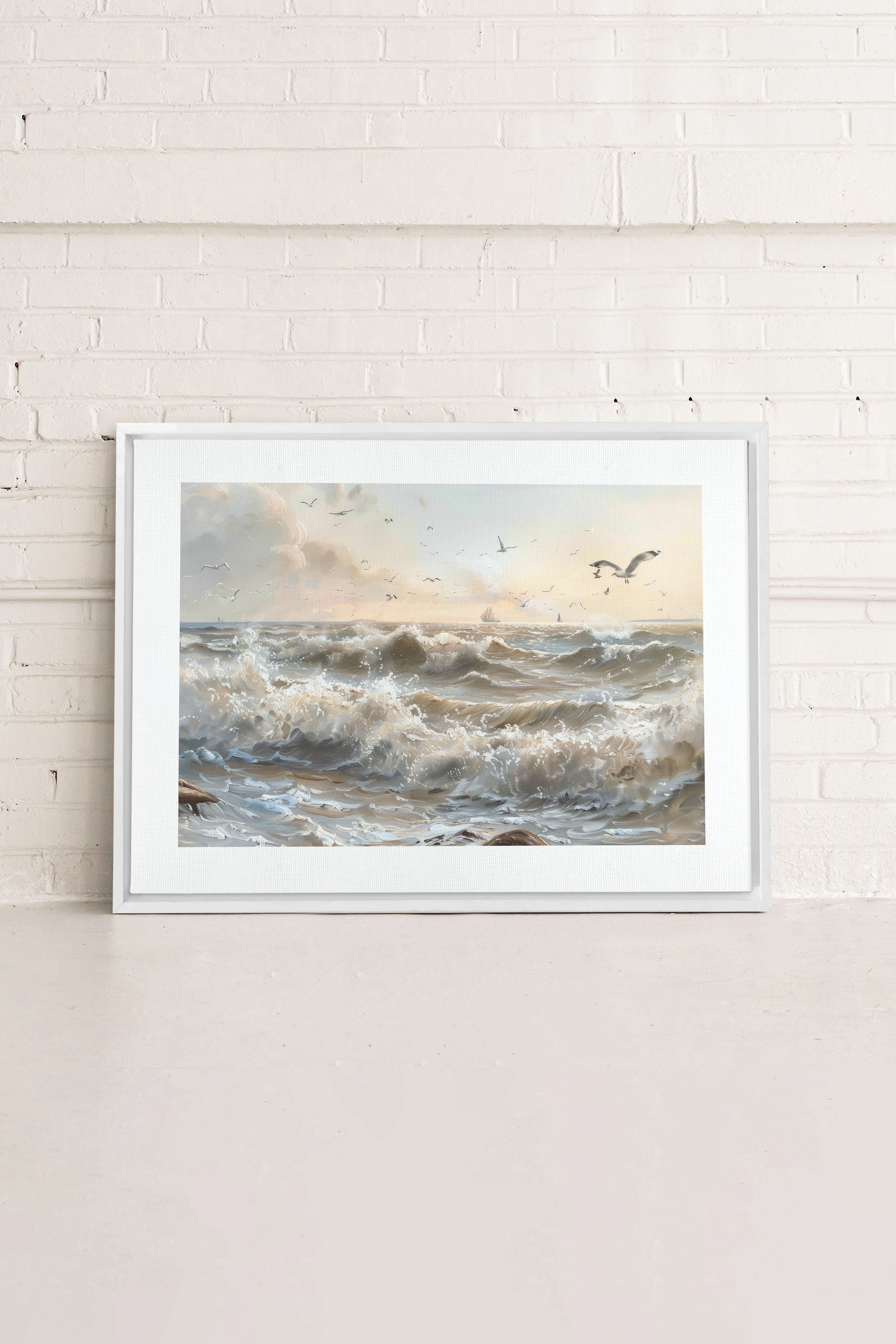 OLEKA CANVAS - JOURNEY OF WAVES, Oeuvre sur toile étirée, encadré Blanc