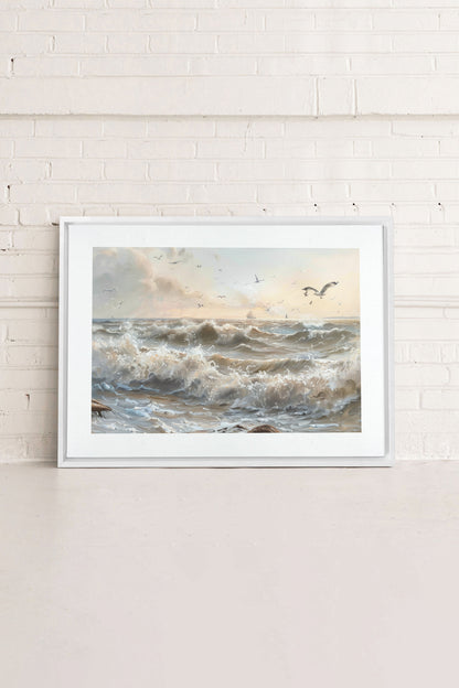 OLEKA CANVAS - JOURNEY OF WAVES, Oeuvre sur toile étirée, encadré Blanc