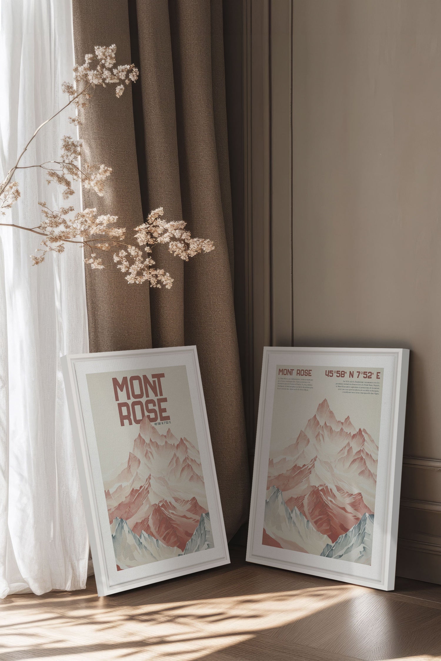 OLEKA CANVAS - DUO ROSE SUMMIT, 2 Oeuvres sur toile étirée, encadré Blanc