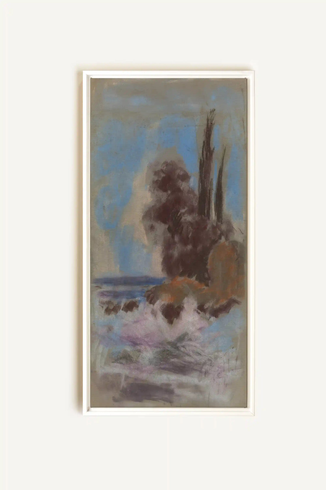 FOSSIL BLUE, Artwork on stretched canvas, framed in white