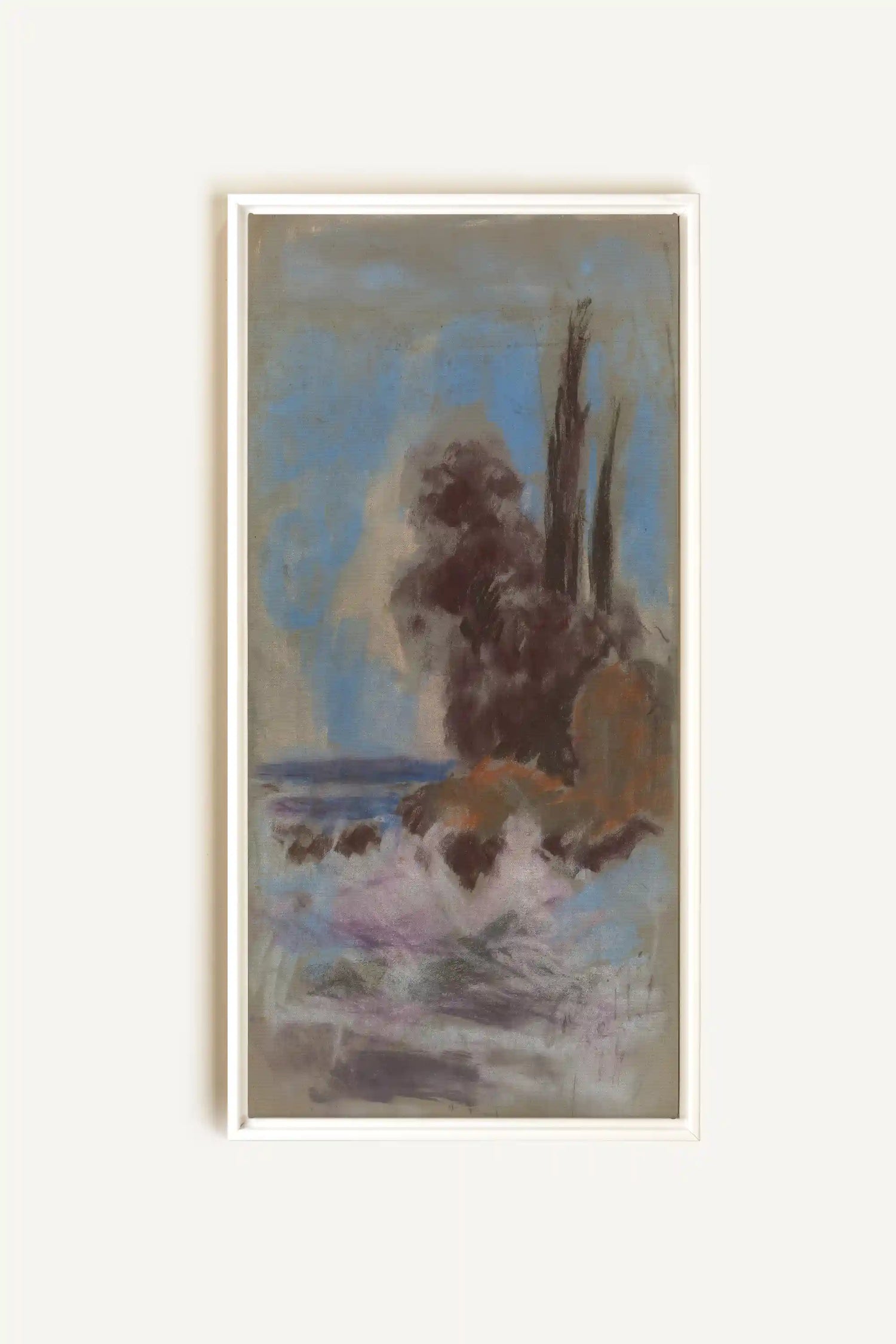 BLEU FOSSILE, Oeuvre sur toile étirée, encadré Blanc