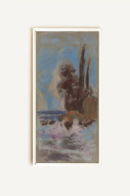 BLEU FOSSILE, Oeuvre sur toile étirée, encadré Blanc