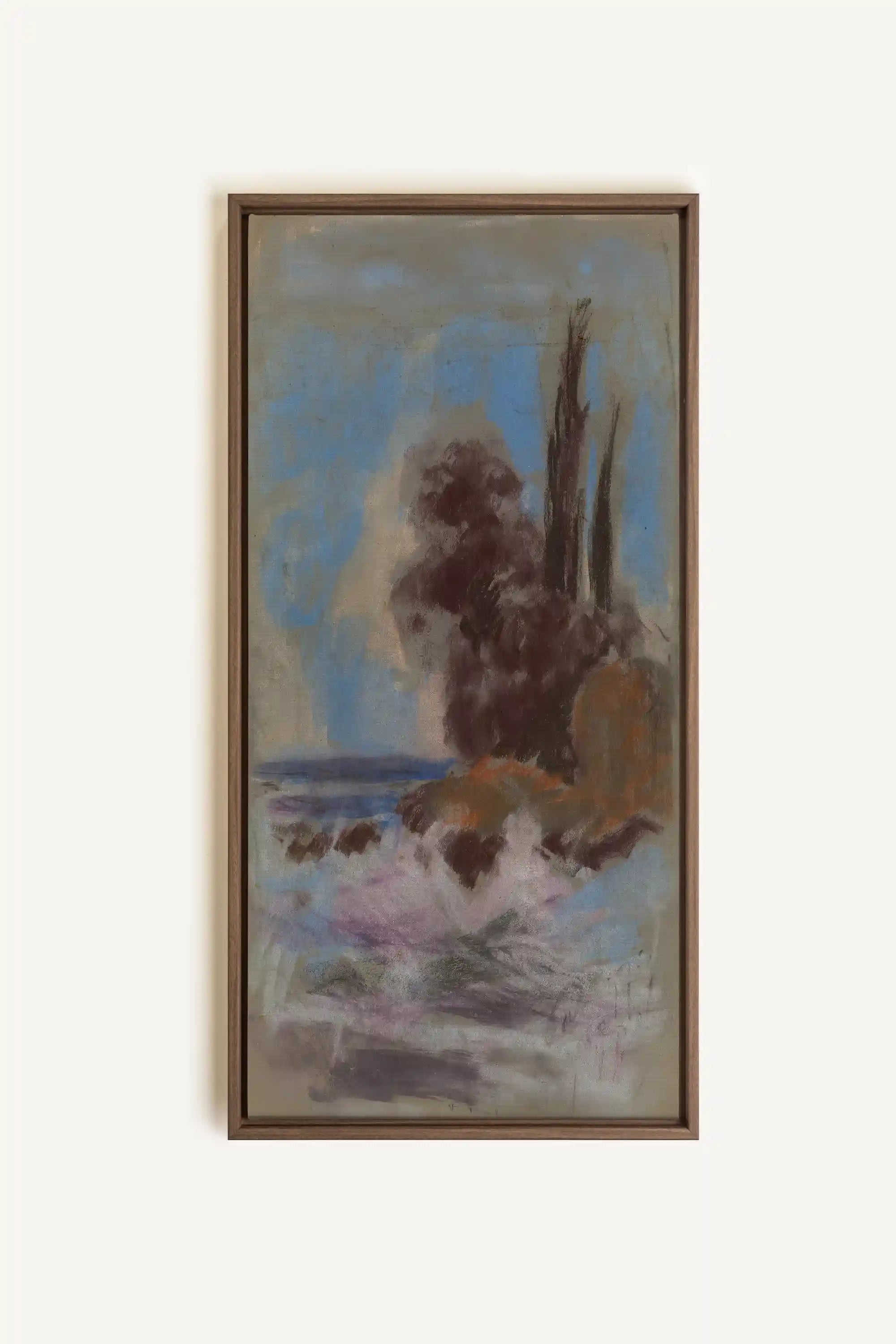 BLEU FOSSILE, Oeuvre sur toile étirée, encadré Brun Chêne