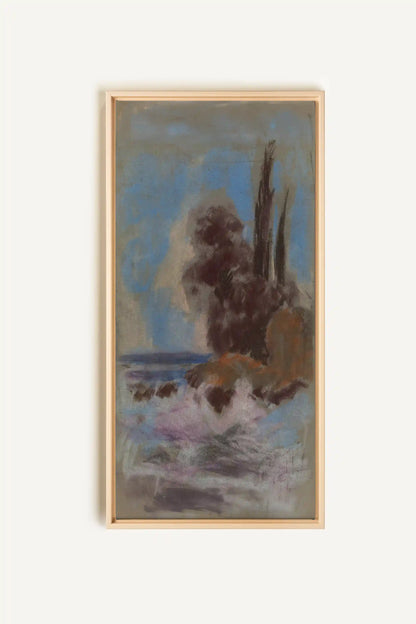 BLEU FOSSILE, Oeuvre sur toile étirée, encadré Naturel Clair