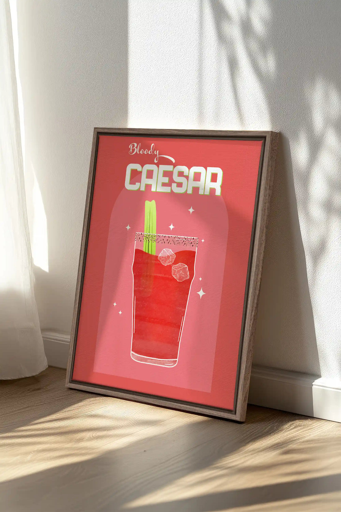 BLOODY CAESAR, Artwork on stretched canvas, framed in Brown Oak