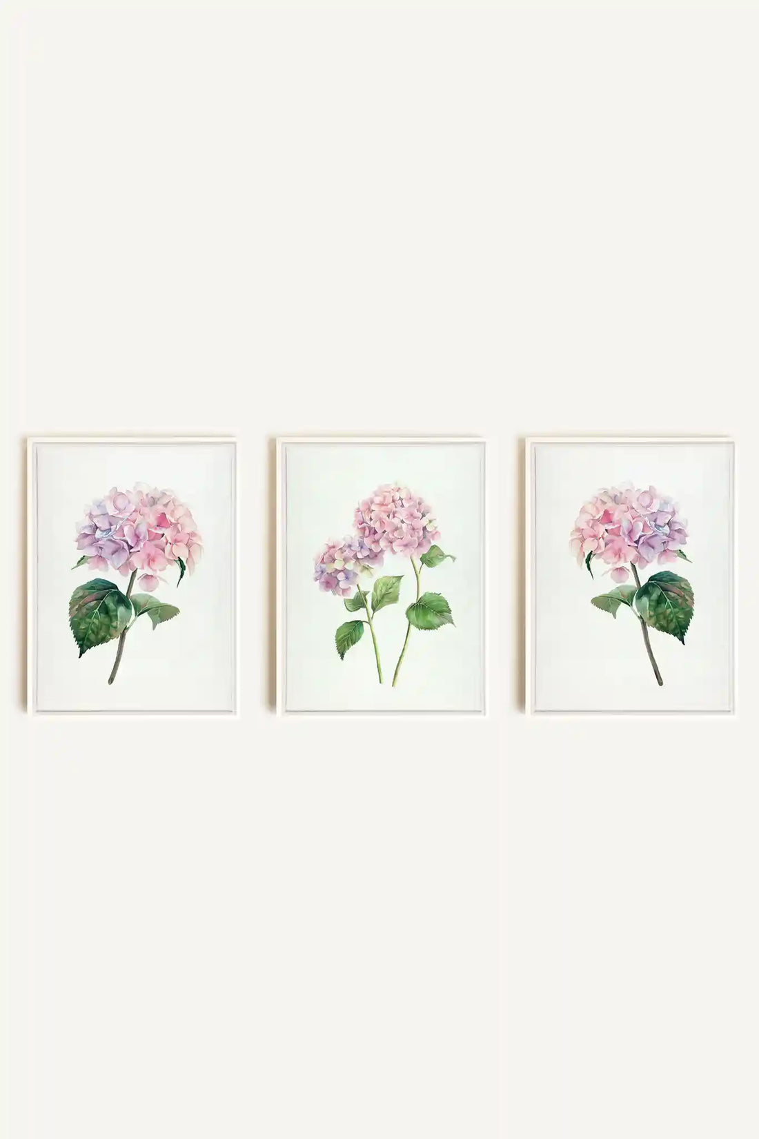 BLOSSOMING TRIO, 3 Works on stretched canvas, framed in white