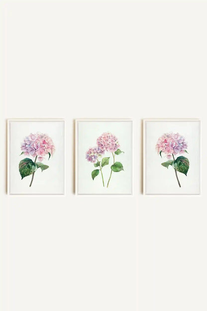 BLOSSOMING TRIO, 3 Oeuvres sur toile étirée, encadré Blanc