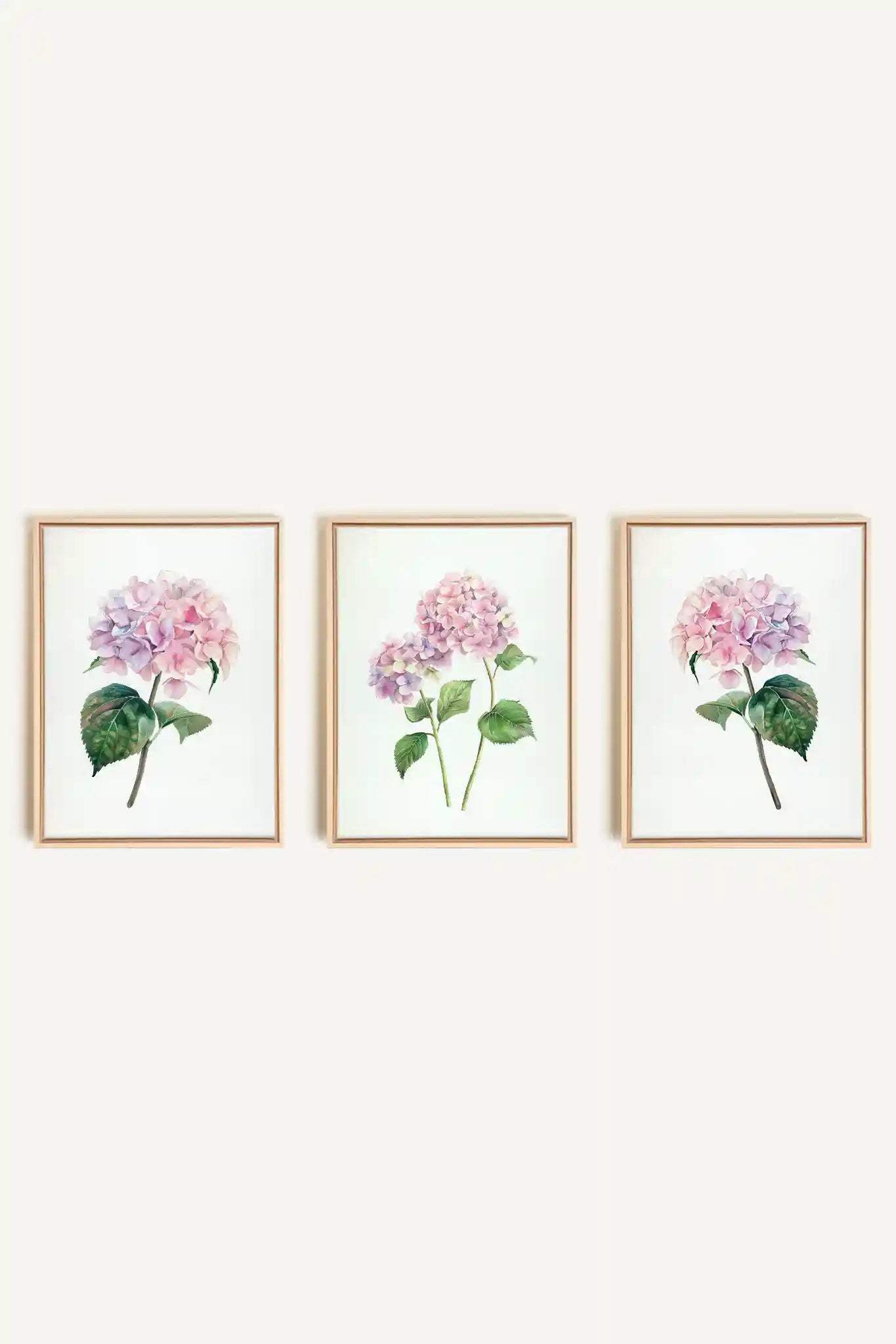 BLOSSOMING TRIO, 3 Artworks on stretched canvas, framed Natural Light
