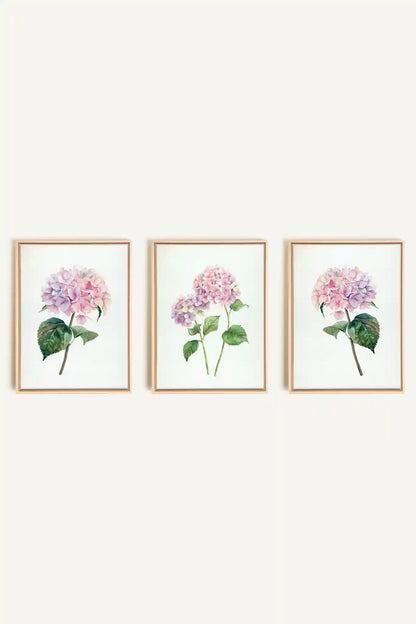 BLOSSOMING TRIO, 3 Artworks on stretched canvas, framed Natural Light