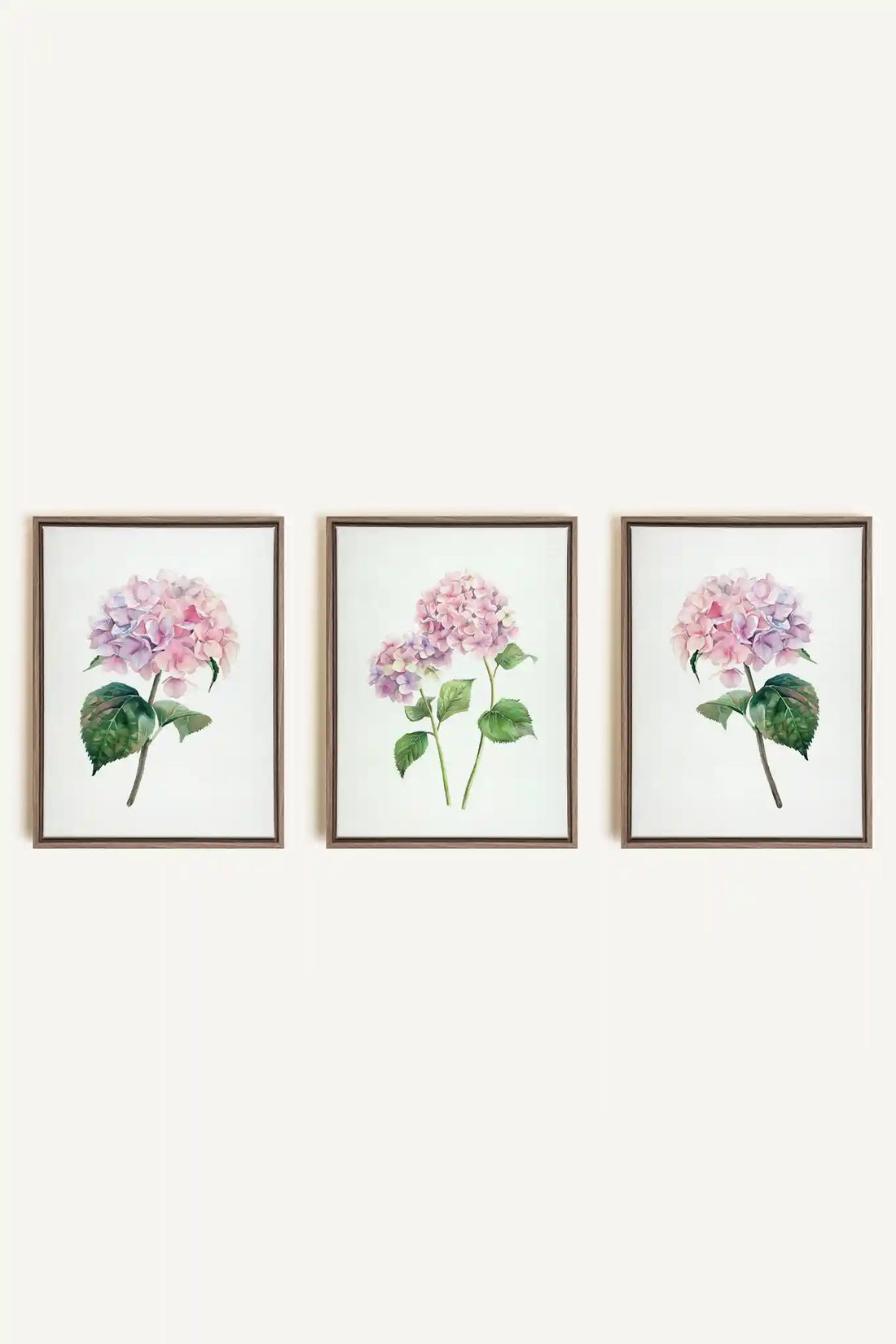 BLOSSOMING TRIO, 3 Works on stretched canvas, framed in Brown Oak