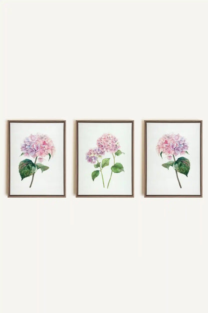 BLOSSOMING TRIO, 3 Oeuvres sur toile étirée, encadré Brun Chêne