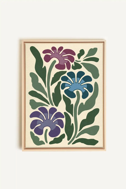 MYSTIC AZURE BLOOMS, Artwork on stretched canvas, framed Natural Light