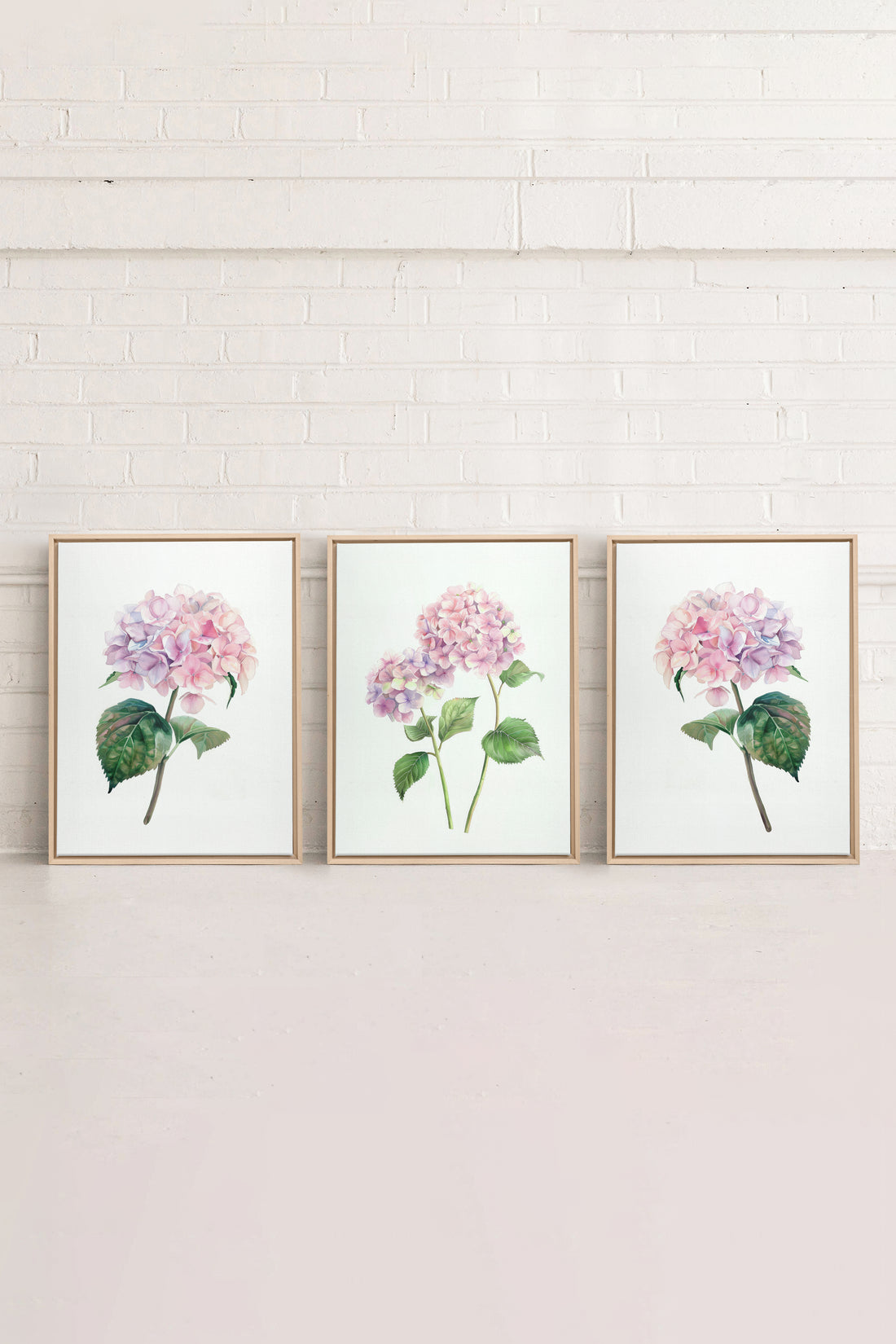 BLOSSOMING TRIO, 3 Artworks on stretched canvas, framed Natural Light