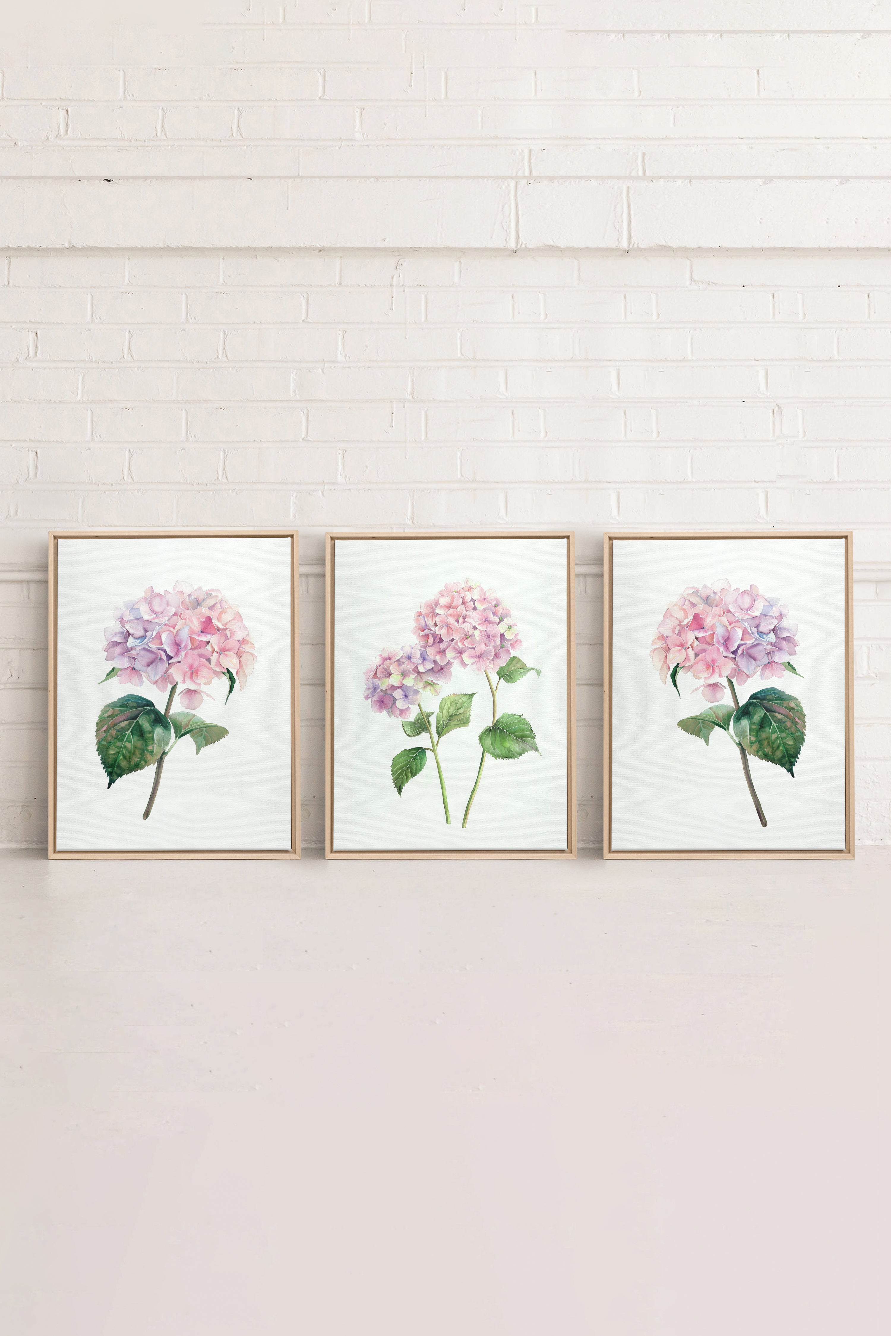BLOSSOMING TRIO, 3 Oeuvres sur toile étirée, encadré Naturel Clair