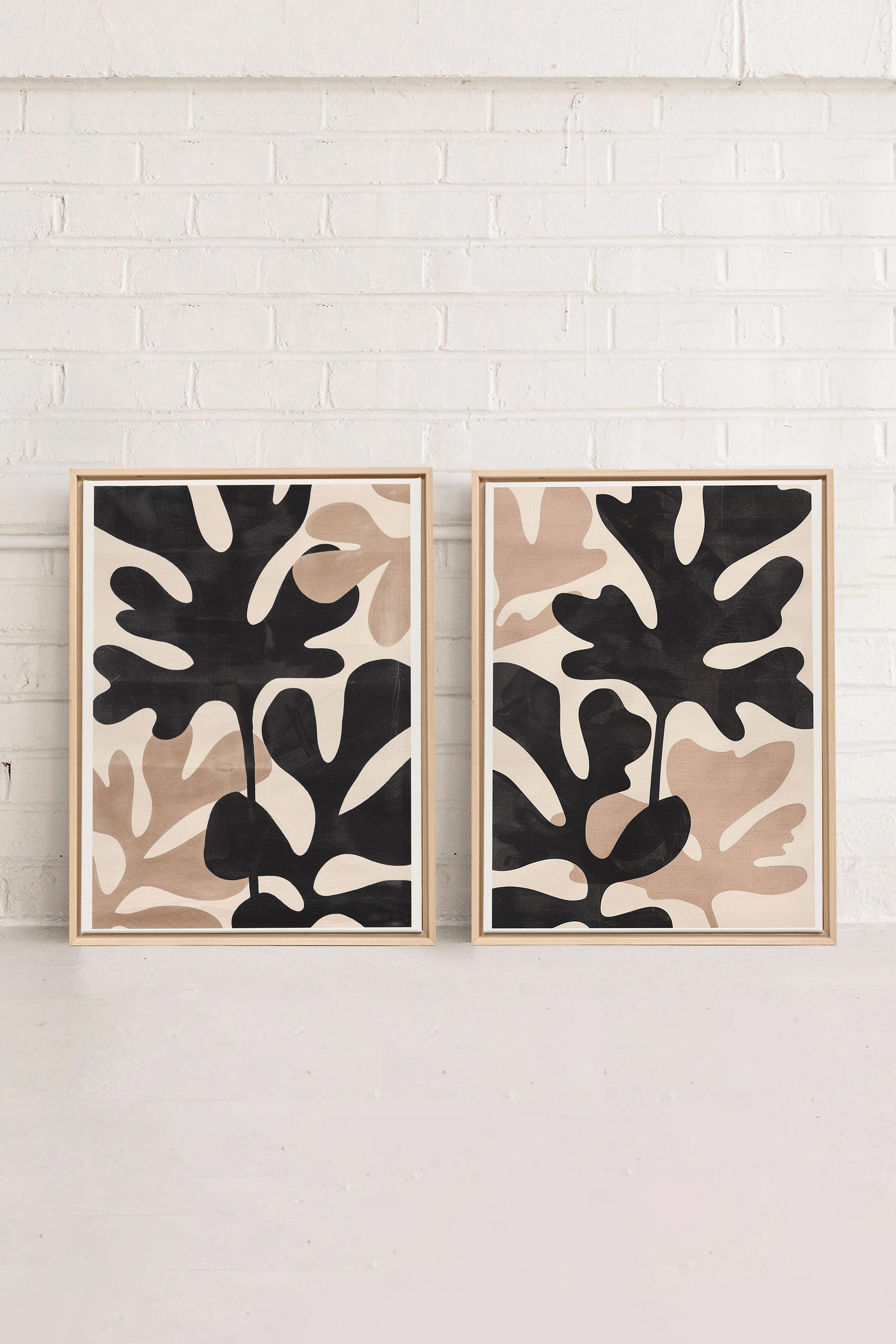 OLEKA CANVAS - ORGANIC SHADOWS DUO, 2 Oeuvres sur toile étirée, encadré Naturel Clair