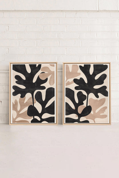 OLEKA CANVAS - ORGANIC SHADOWS DUO, 2 Oeuvres sur toile étirée, encadré Naturel Clair