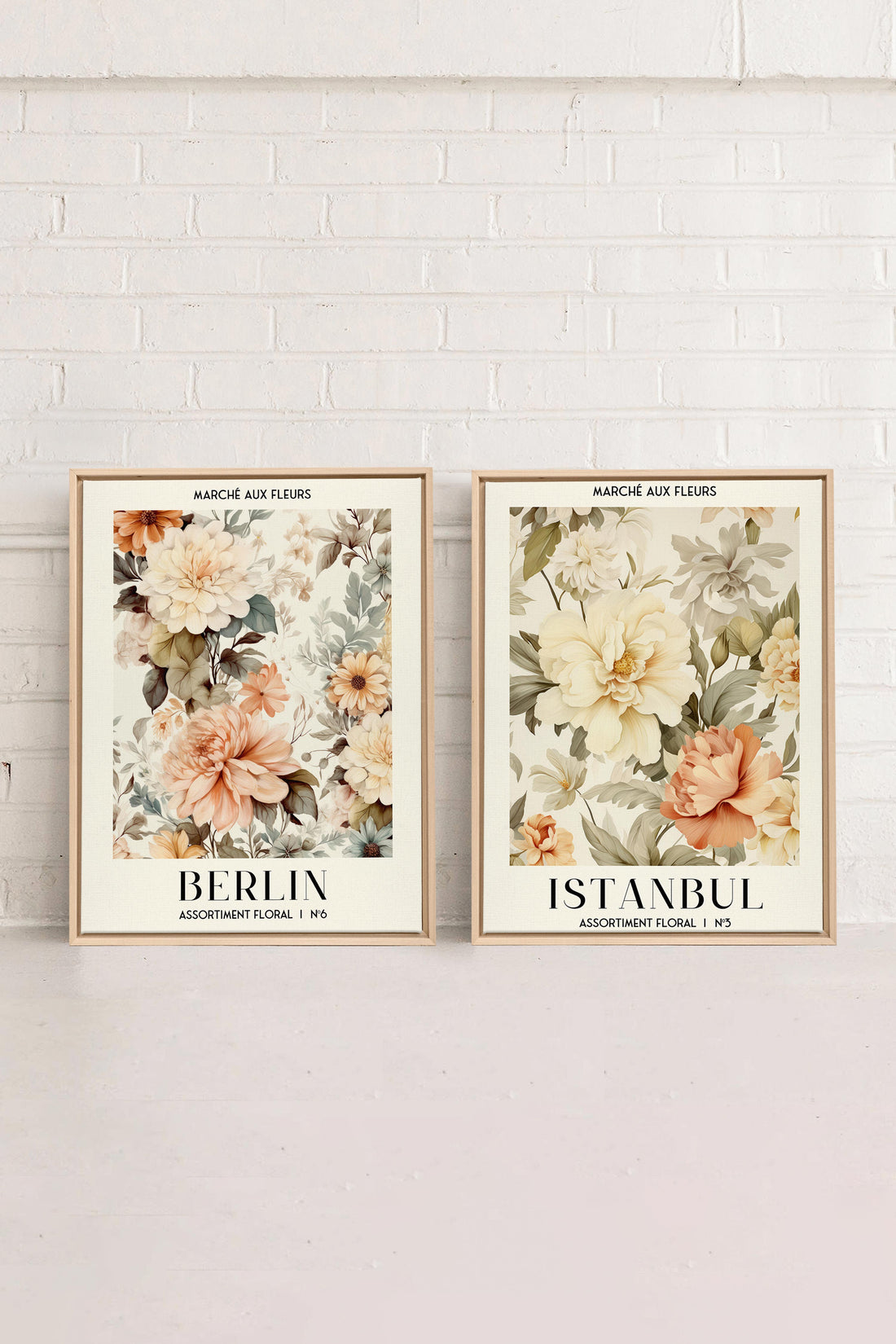 OLEKA CANVAS - DUO ASSORTIMENT FLORAL, 2 Oeuvres sur toile étirée, encadré Naturel Clair