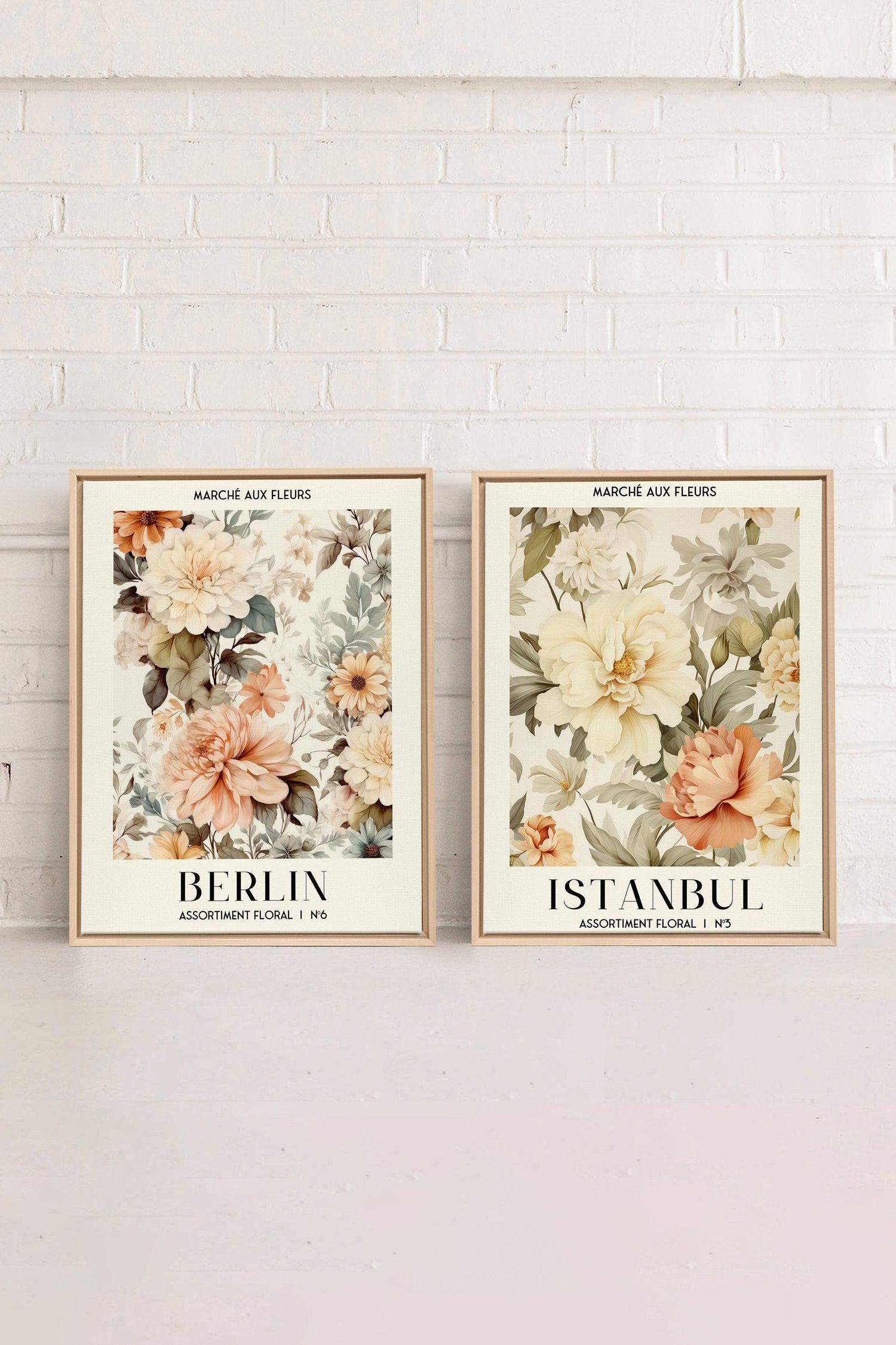 OLEKA CANVAS - DUO ASSORTIMENT FLORAL, 2 Oeuvres sur toile étirée, encadré Naturel Clair