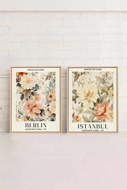 OLEKA CANVAS - DUO ASSORTIMENT FLORAL, 2 Oeuvres sur toile étirée, encadré Naturel Clair