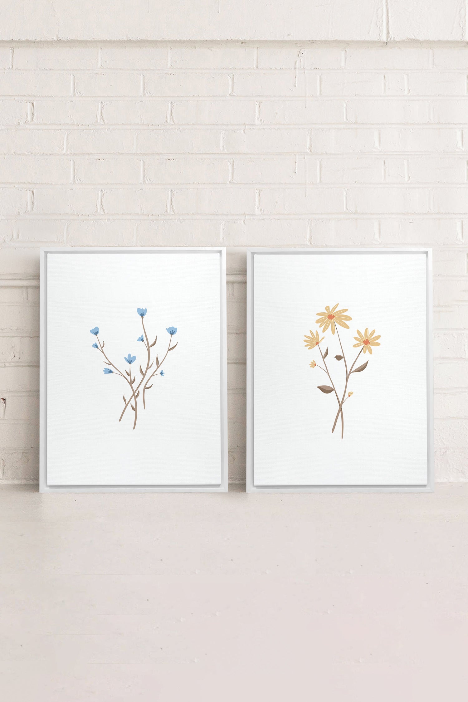 OLEKA CANVAS - BOUQUET RUSTIQUE, 2 Oeuvres sur toile étirée, encadré Blanc