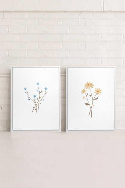 OLEKA CANVAS - BOUQUET RUSTIQUE, 2 Oeuvres sur toile étirée, encadré Blanc