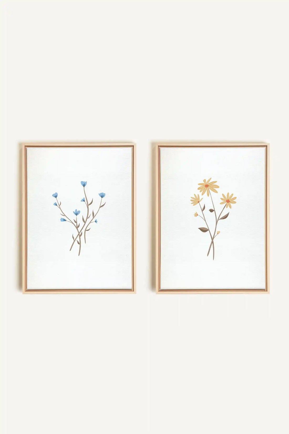 BOUQUET RUSTIQUE, 2 Oeuvres sur toile étirée, encadré Naturel Clair