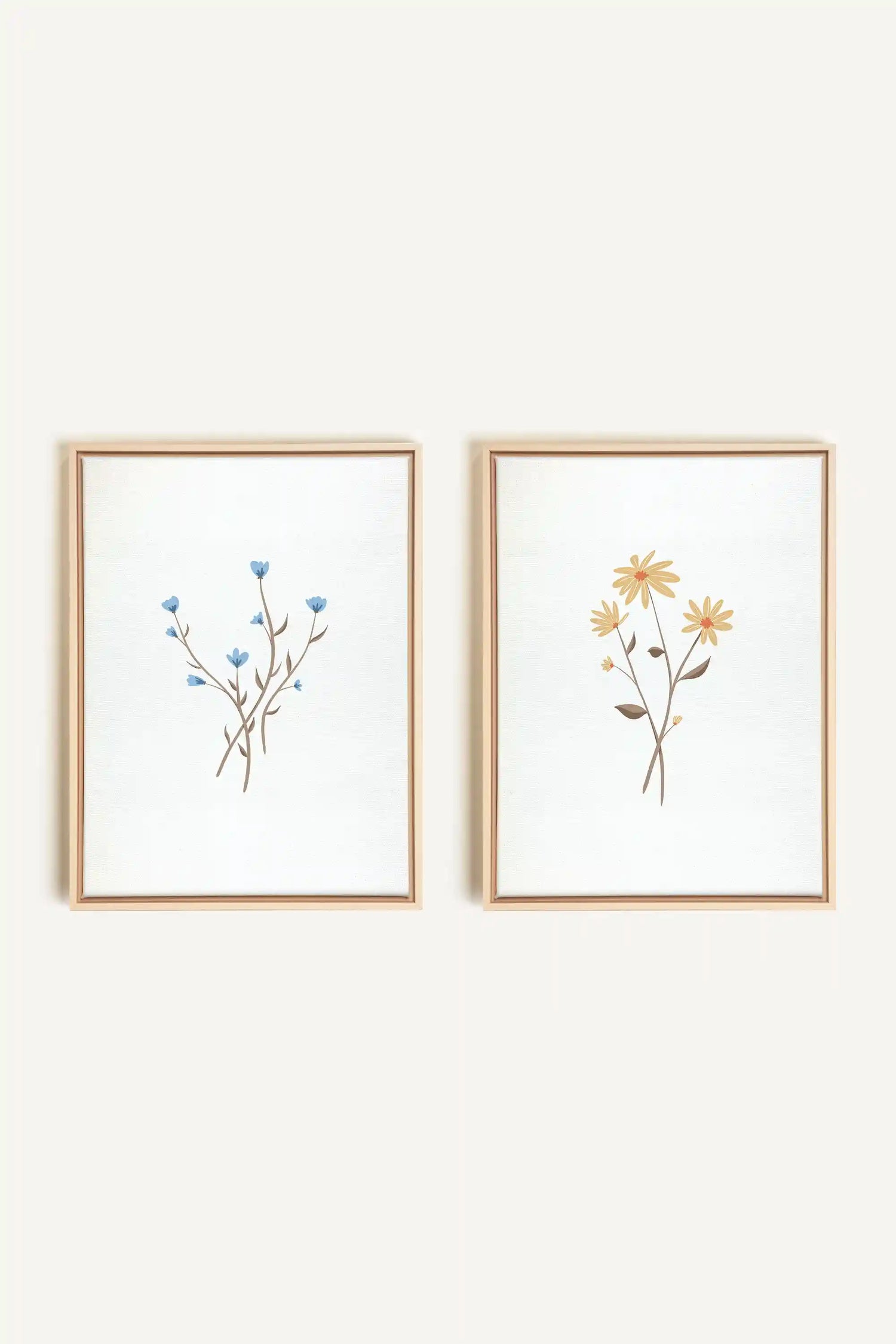 BOUQUET RUSTIQUE, 2 Oeuvres sur toile étirée, encadré Naturel Clair