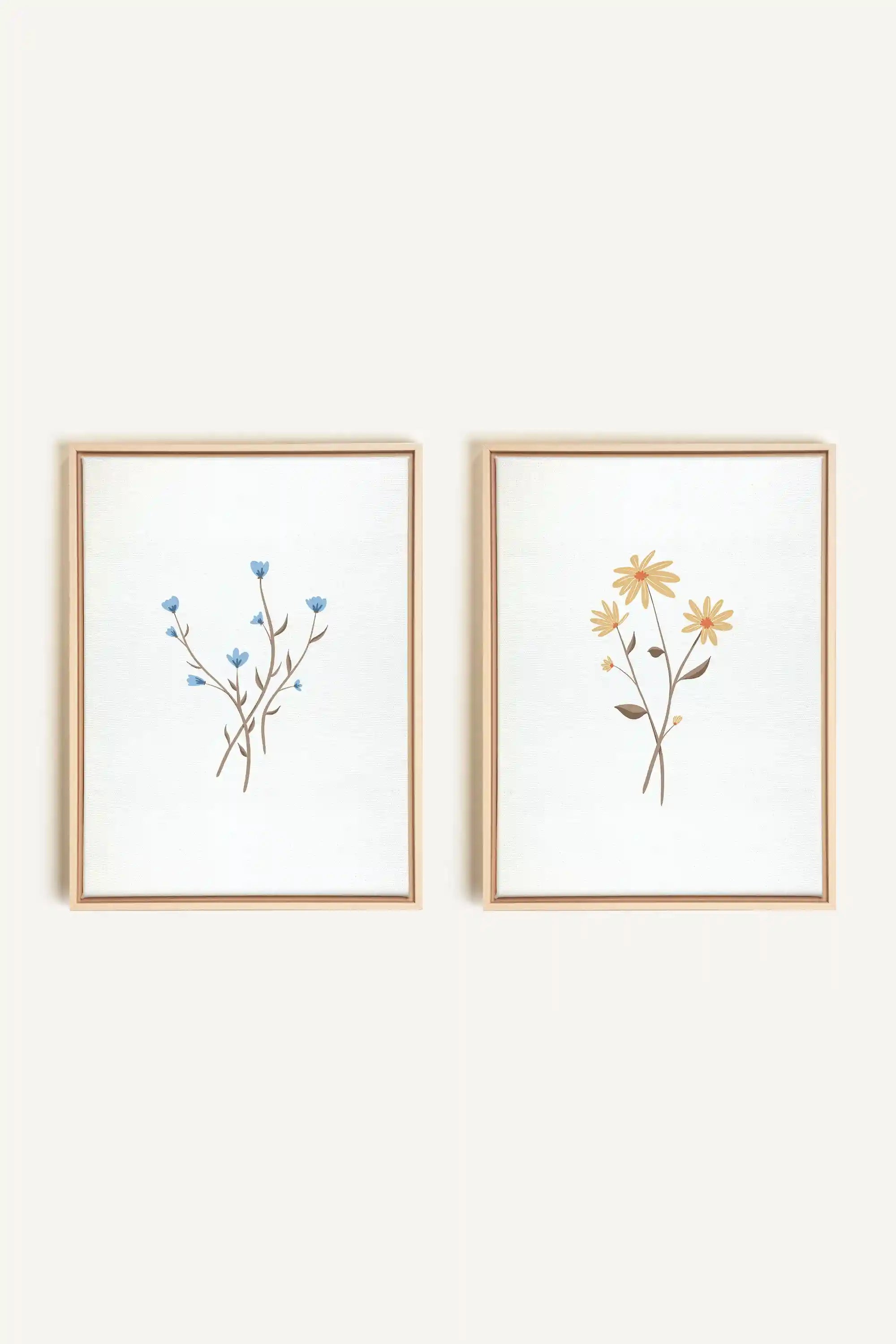 BOUQUET RUSTIQUE, 2 Oeuvres sur toile étirée, encadré Naturel Clair
