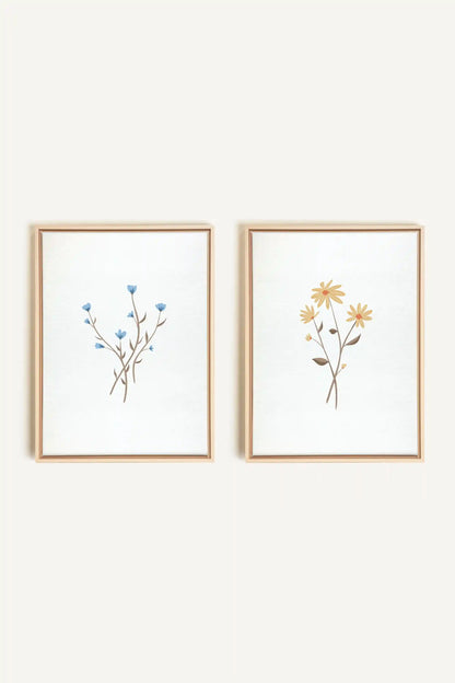 BOUQUET RUSTIQUE, 2 Oeuvres sur toile étirée, encadré Naturel Clair