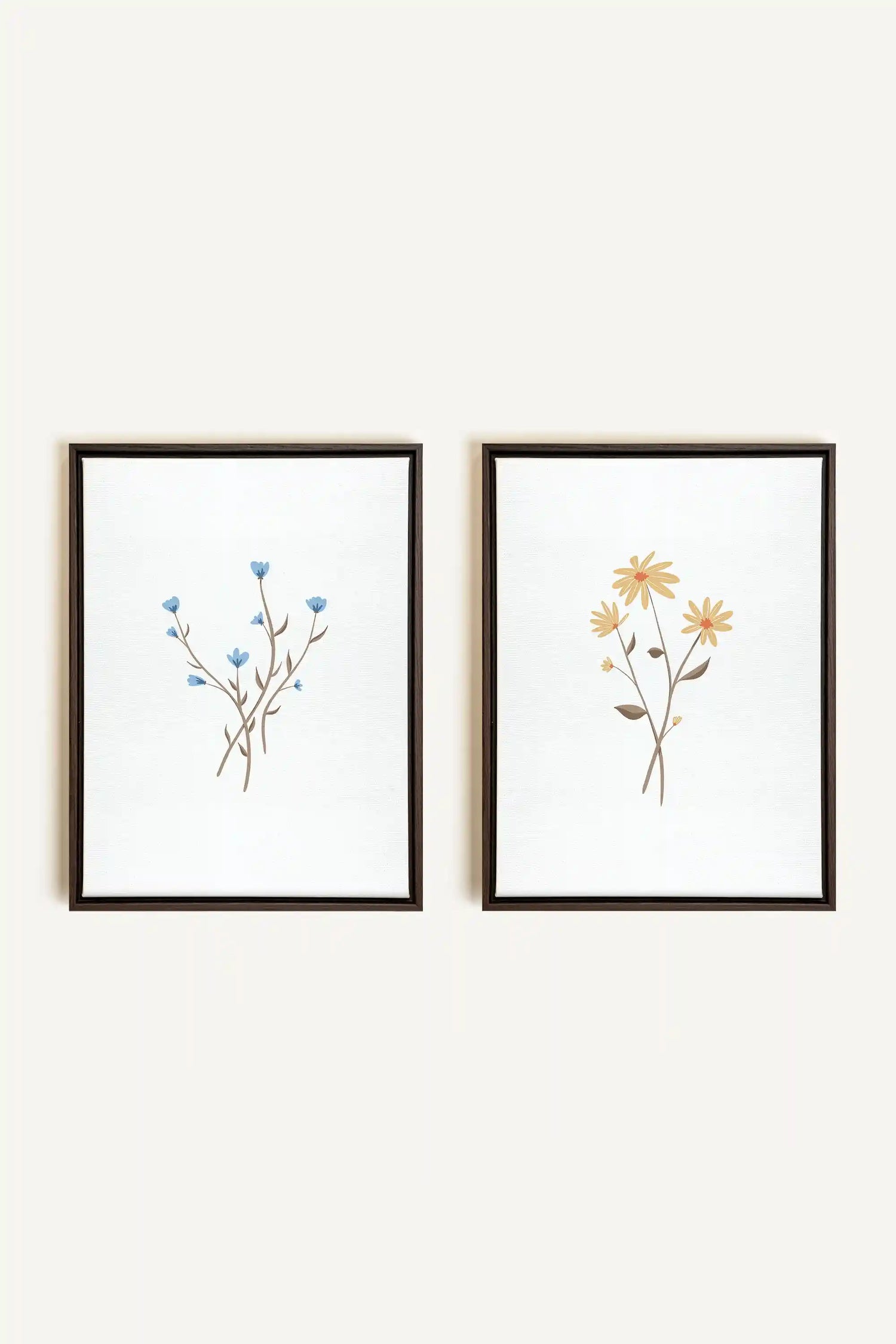 BOUQUET RUSTIQUE, 2 Oeuvres sur toile étirée, encadré Brun Noyer