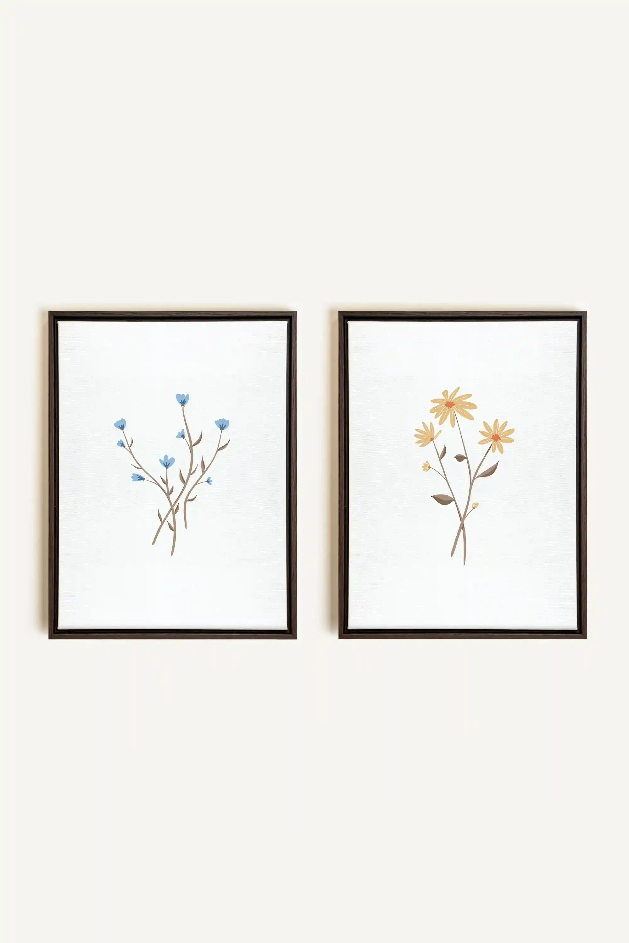 BOUQUET RUSTIQUE, 2 Oeuvres sur toile étirée, encadré Brun Noyer