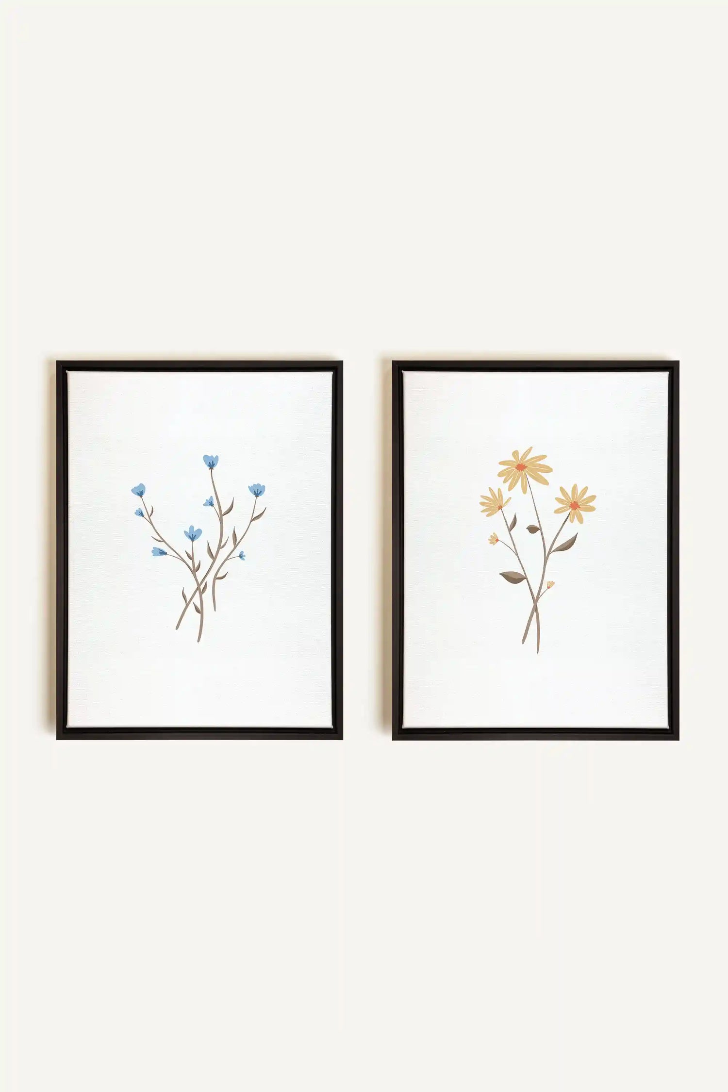 BOUQUET RUSTIQUE, 2 Oeuvres sur toile étirée, encadré Noir