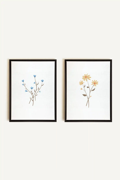 BOUQUET RUSTIQUE, 2 Oeuvres sur toile étirée, encadré Noir