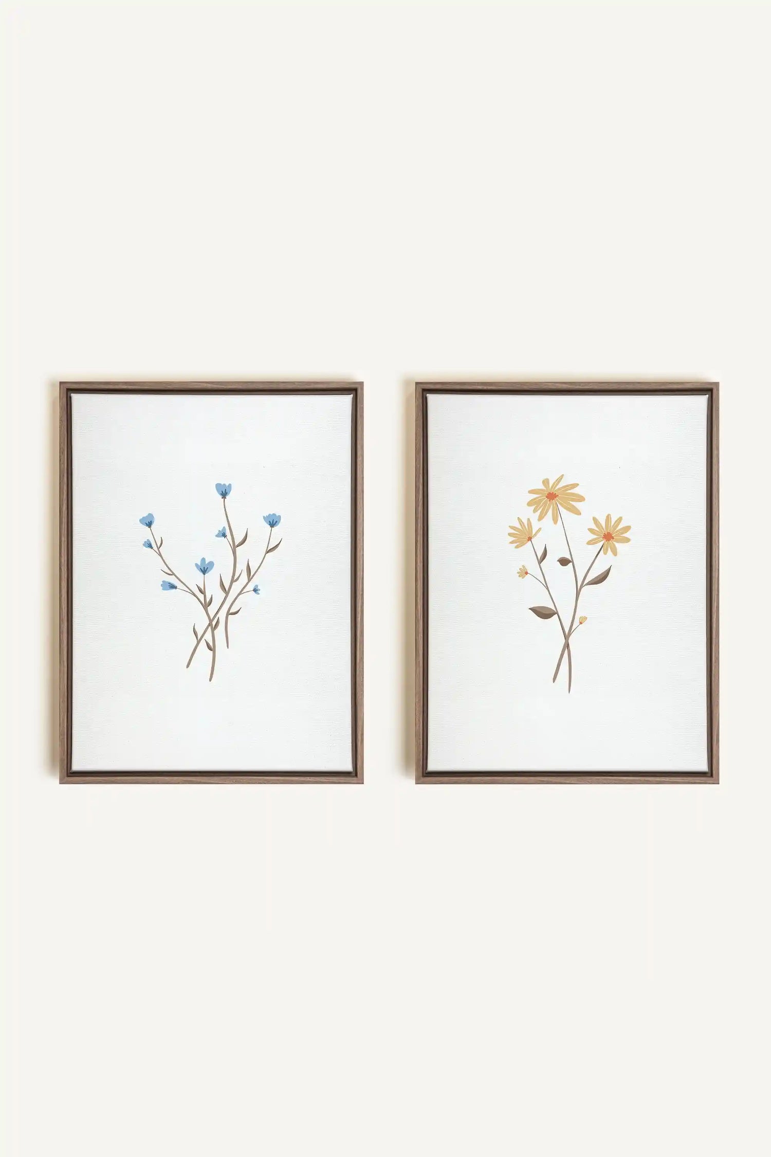 BOUQUET RUSTIQUE, 2 Oeuvres sur toile étirée, encadré Brun Chêne