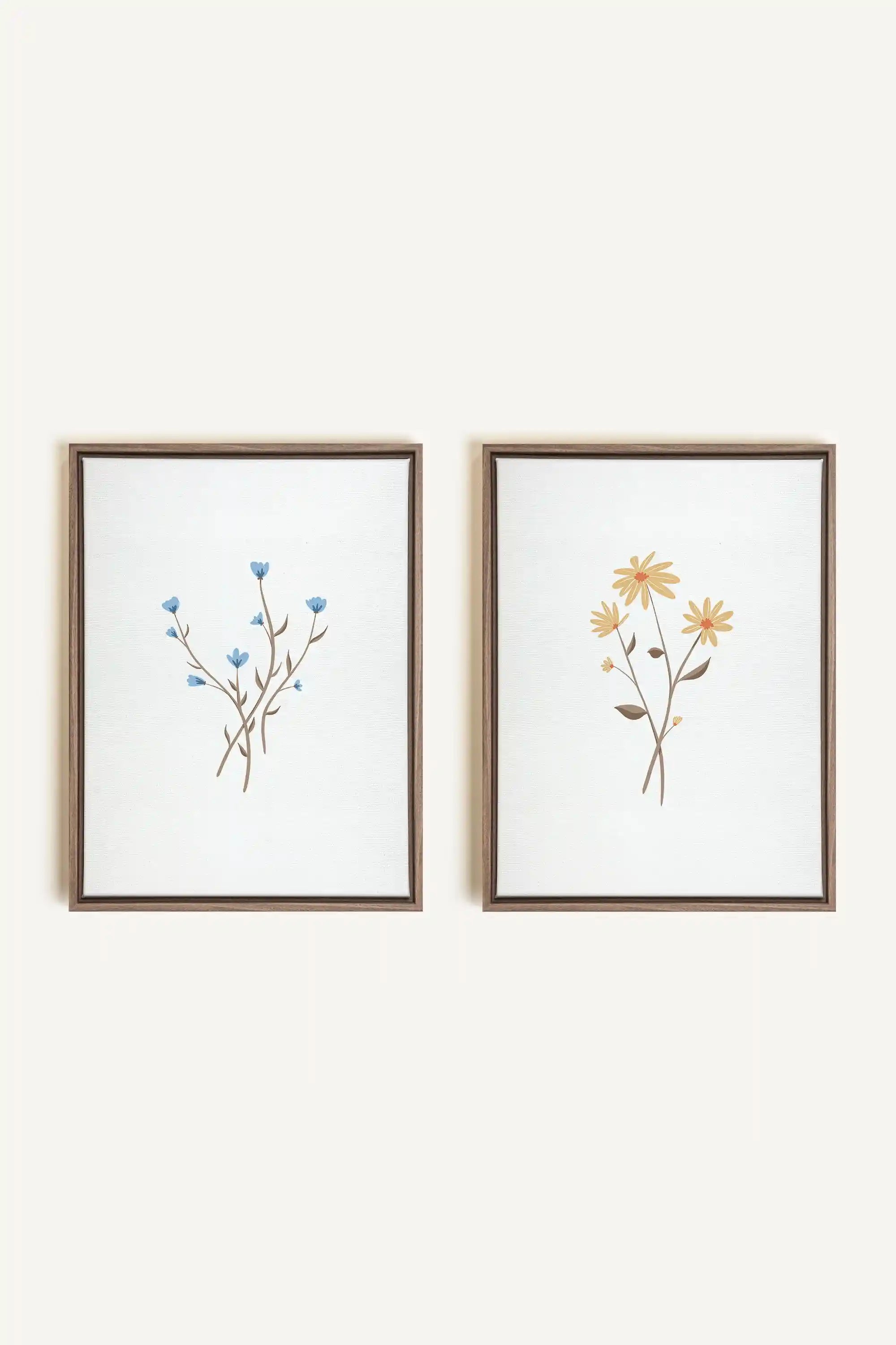 BOUQUET RUSTIQUE, 2 Oeuvres sur toile étirée, encadré Brun Chêne