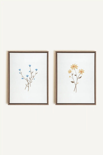 BOUQUET RUSTIQUE, 2 Oeuvres sur toile étirée, encadré Brun Chêne