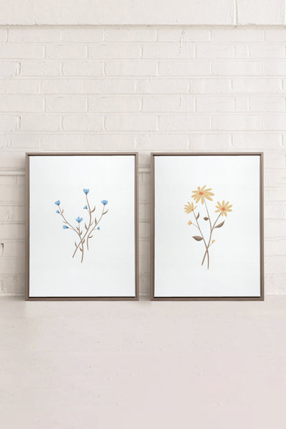 OLEKA CANVAS - BOUQUET RUSTIQUE, 2 Oeuvres sur toile étirée, encadré Brun Chêne