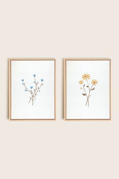 BOUQUET RUSTIQUE, 2 Oeuvres sur toile étirée, encadré Naturel Clair